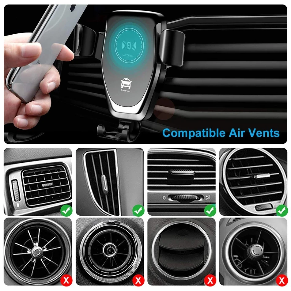 Wireless Car Charger Mount Fast Charging - VIKEFON Kabelloses Auto-Ladegerät Lüftungsschlitz-Handyhalterung Schnell