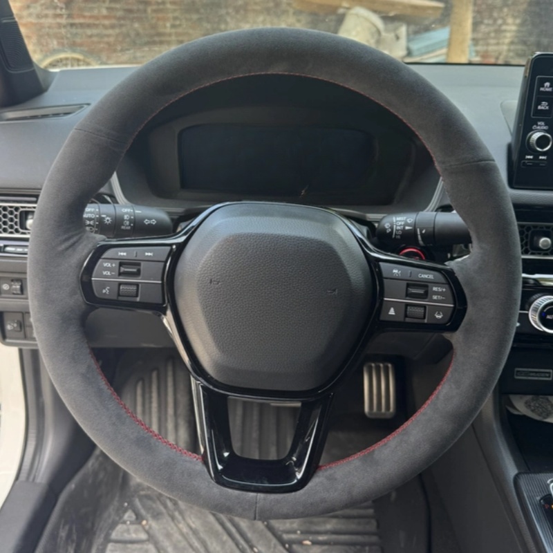 Car Steering Wheel Cover Anti Slip Breathable - Benutzerdefinierte handgenähte schwarze Wildleder-Anti-Rutsch-atmungsaktive Auto-Lenkradabdeckung für