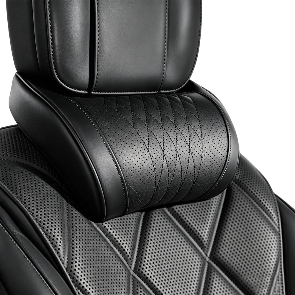 Memory Foam Car Neck Pillow Lumbar Support - Universelles Auto-Kopfstützen-Lendenkissen aus Nappaleder mit Memory-Schaum,