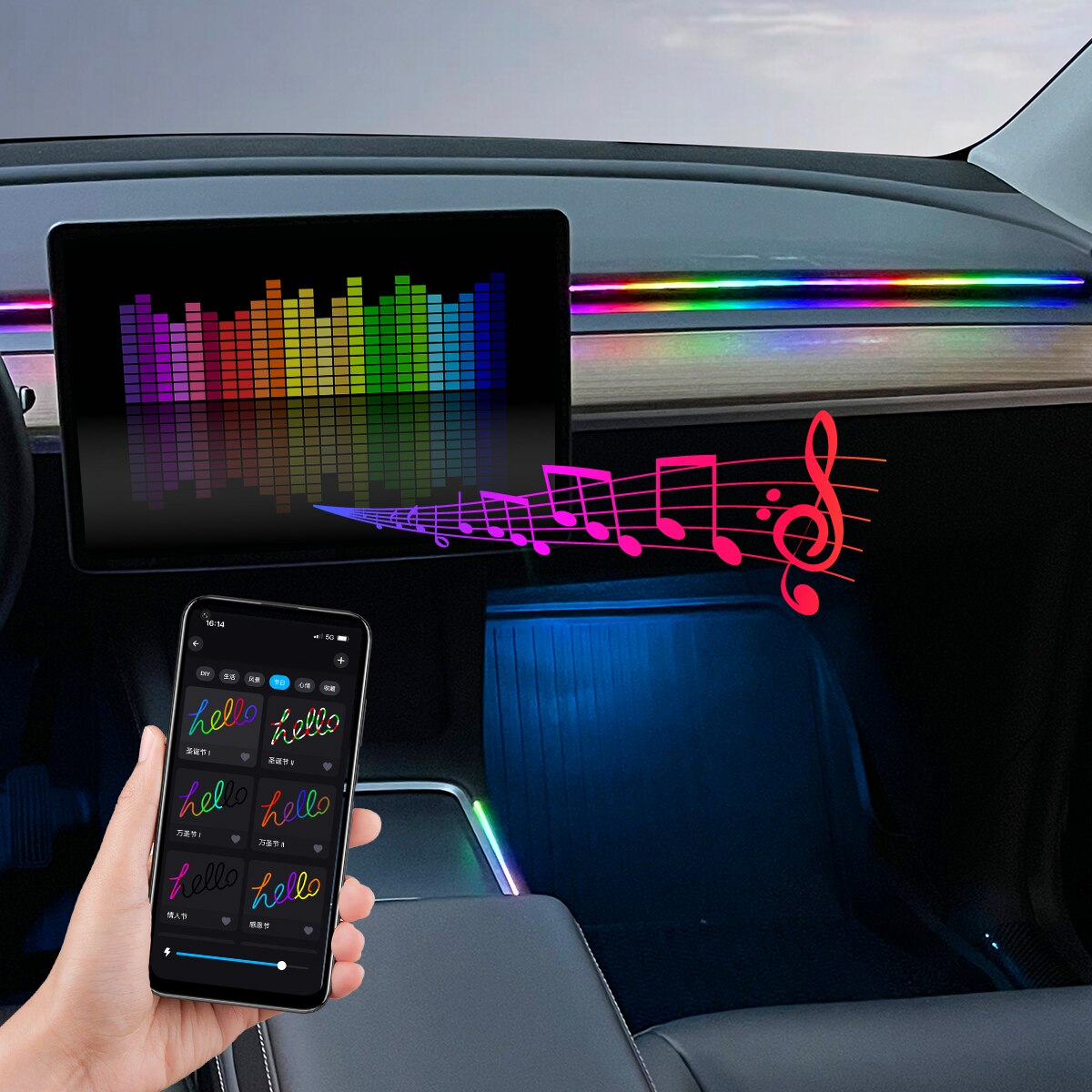 Auto-USB 64 Farben Acrylstreif – Led Ambient Interior Car Lights App Control Bewertung und Preis